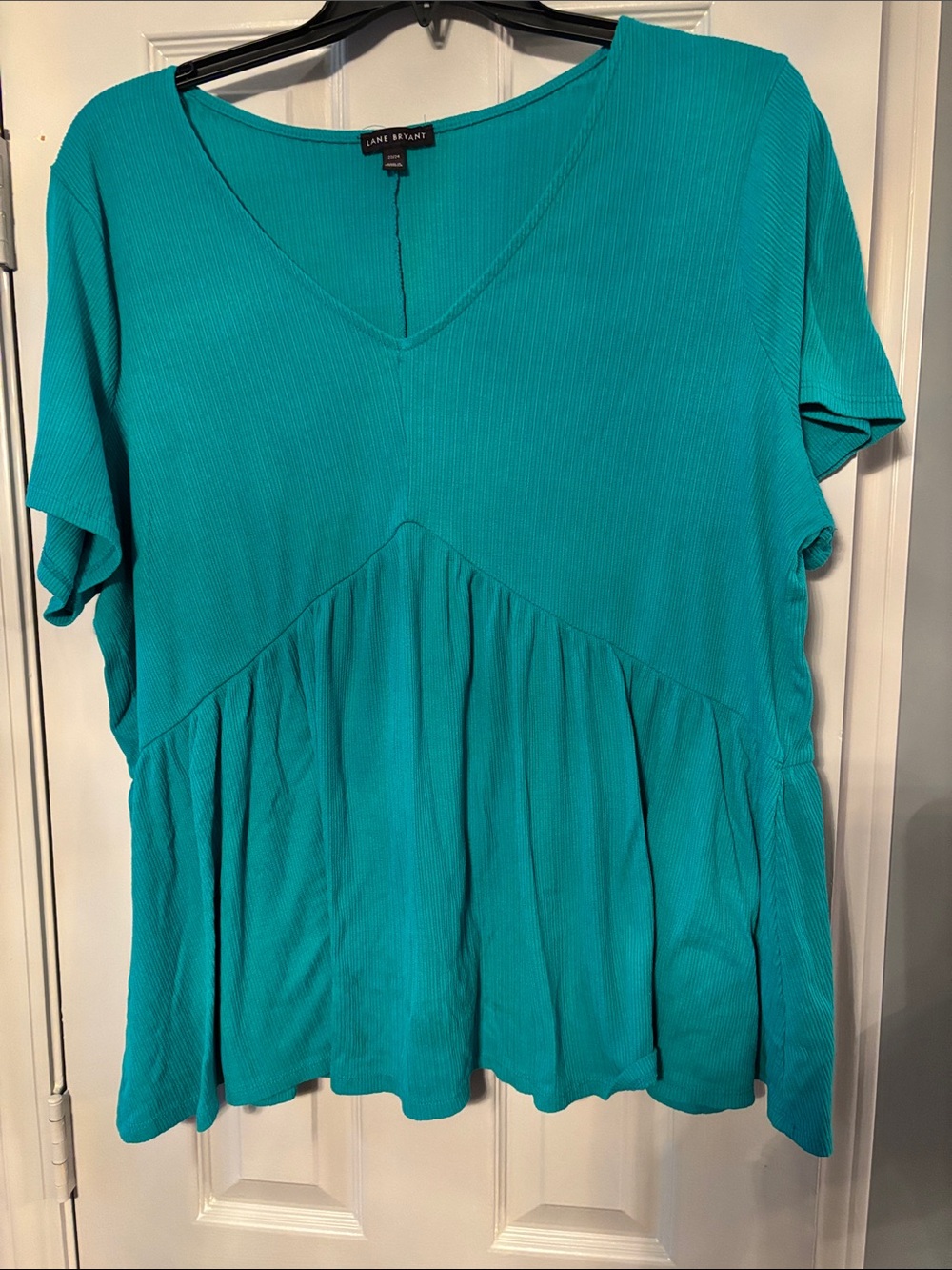 Lane Bryant Teal Peplum V-Neck Short Sleeve Top